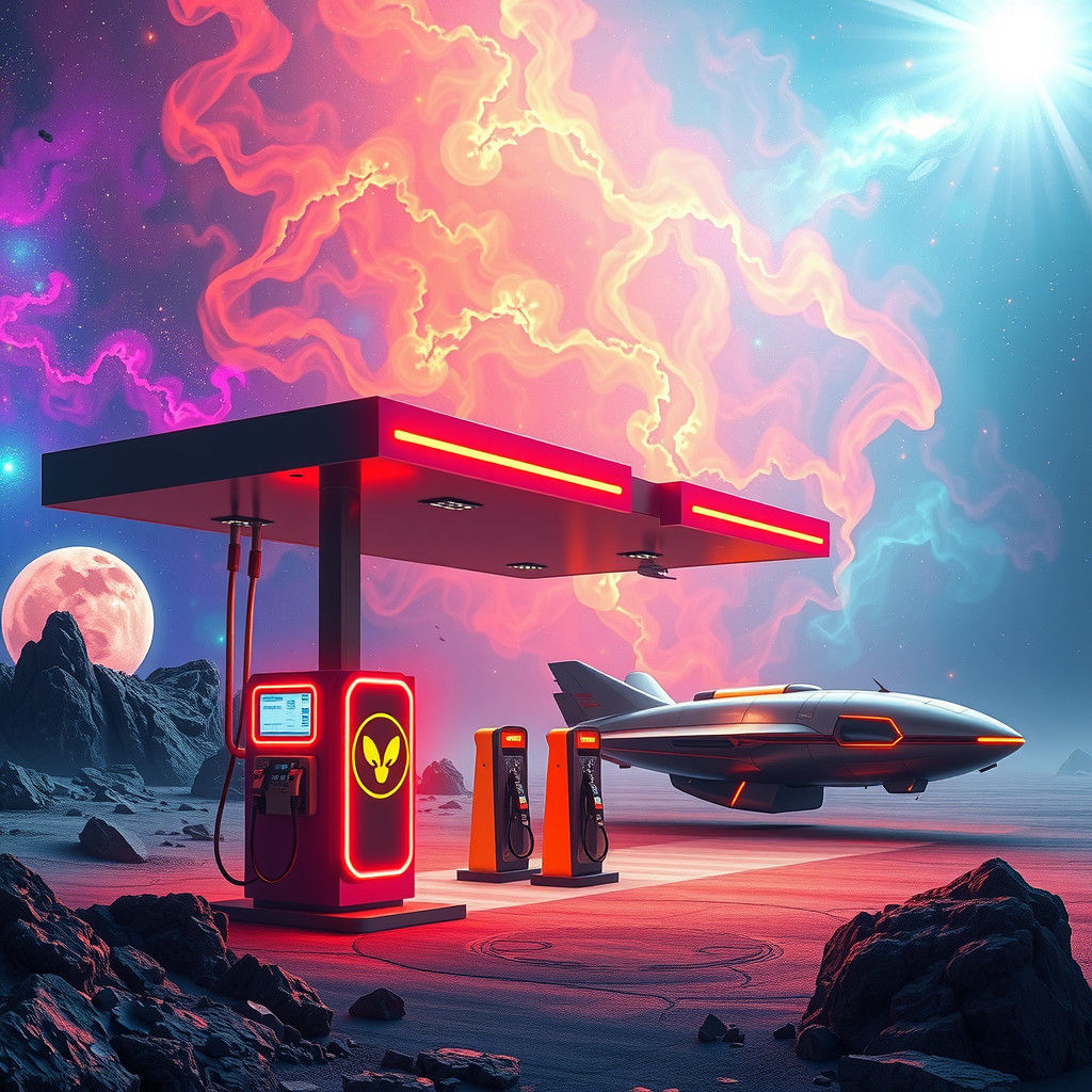 Futuristic Alien Gas Station in Space