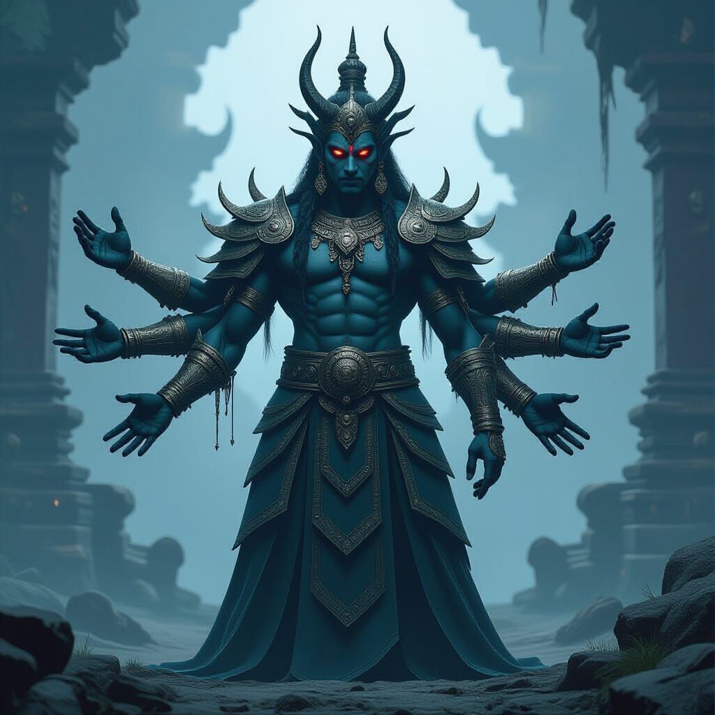 Asura: Six-Armed Deity in Mystical Realm