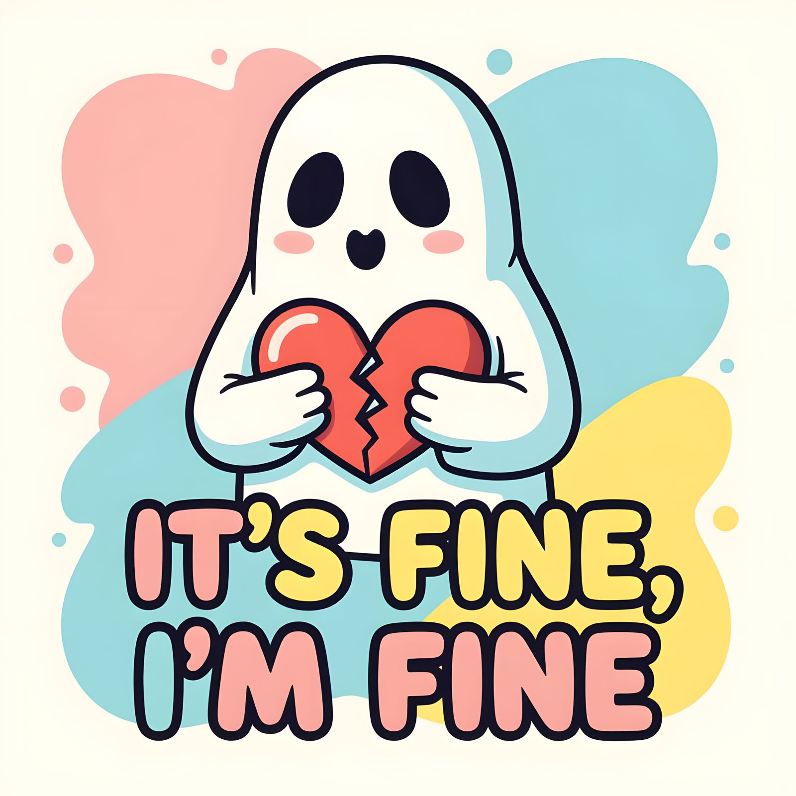 Sad Ghost with Broken Heart in Cartoon Style