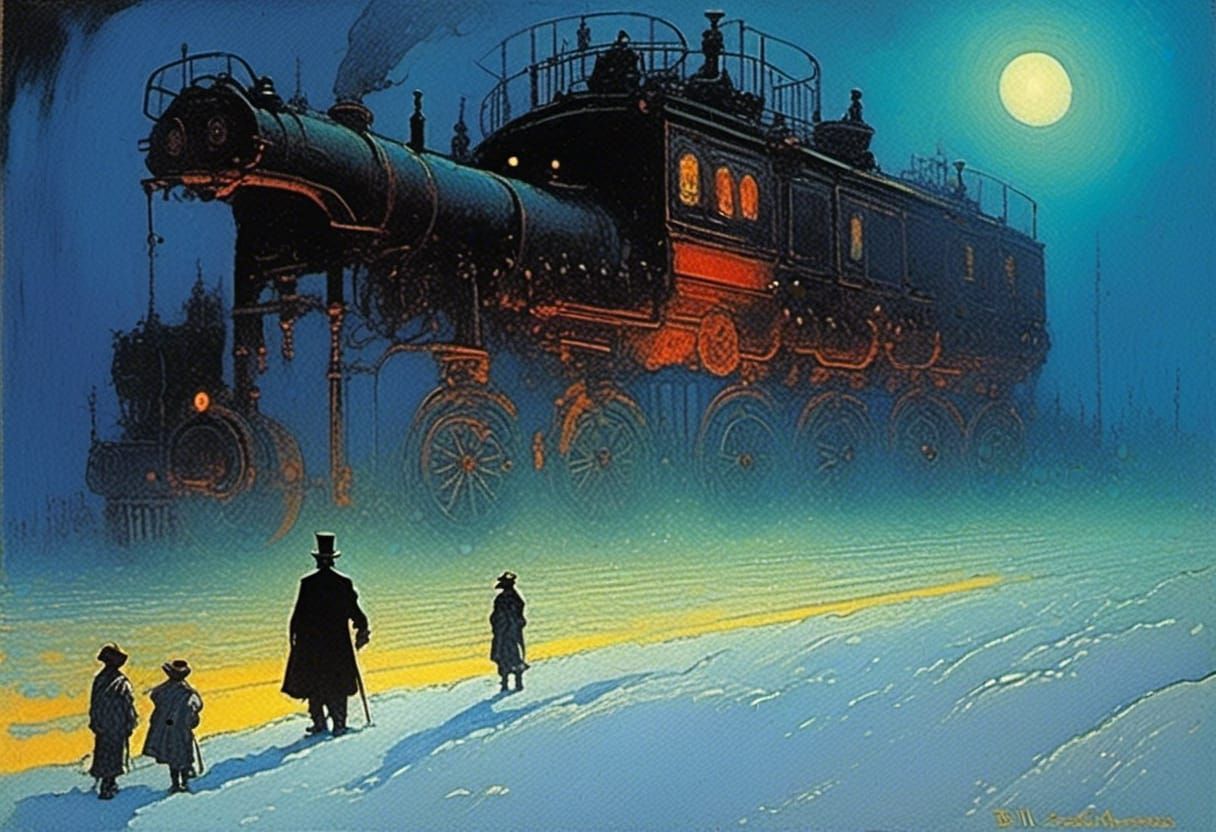 Surreal Snow Train in Expressionist Style