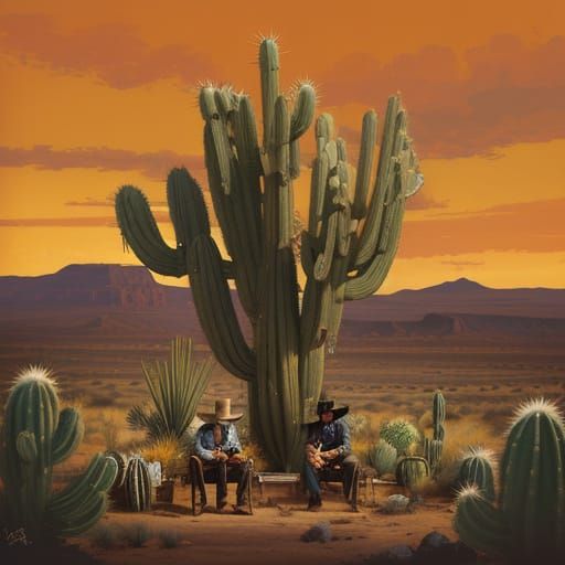 Wild West Cowboy Dominates Desert Landscape in Earthy Tones