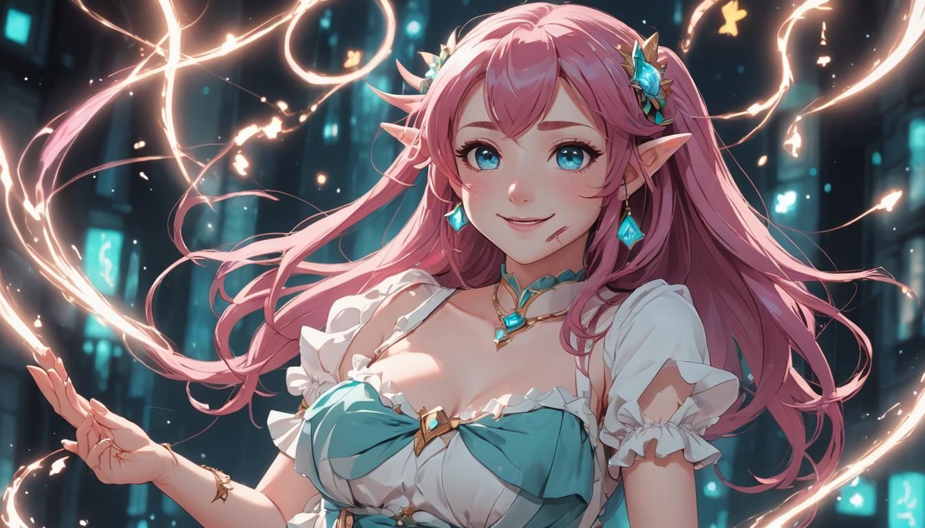 Anime Elf Healer with Magic Lights