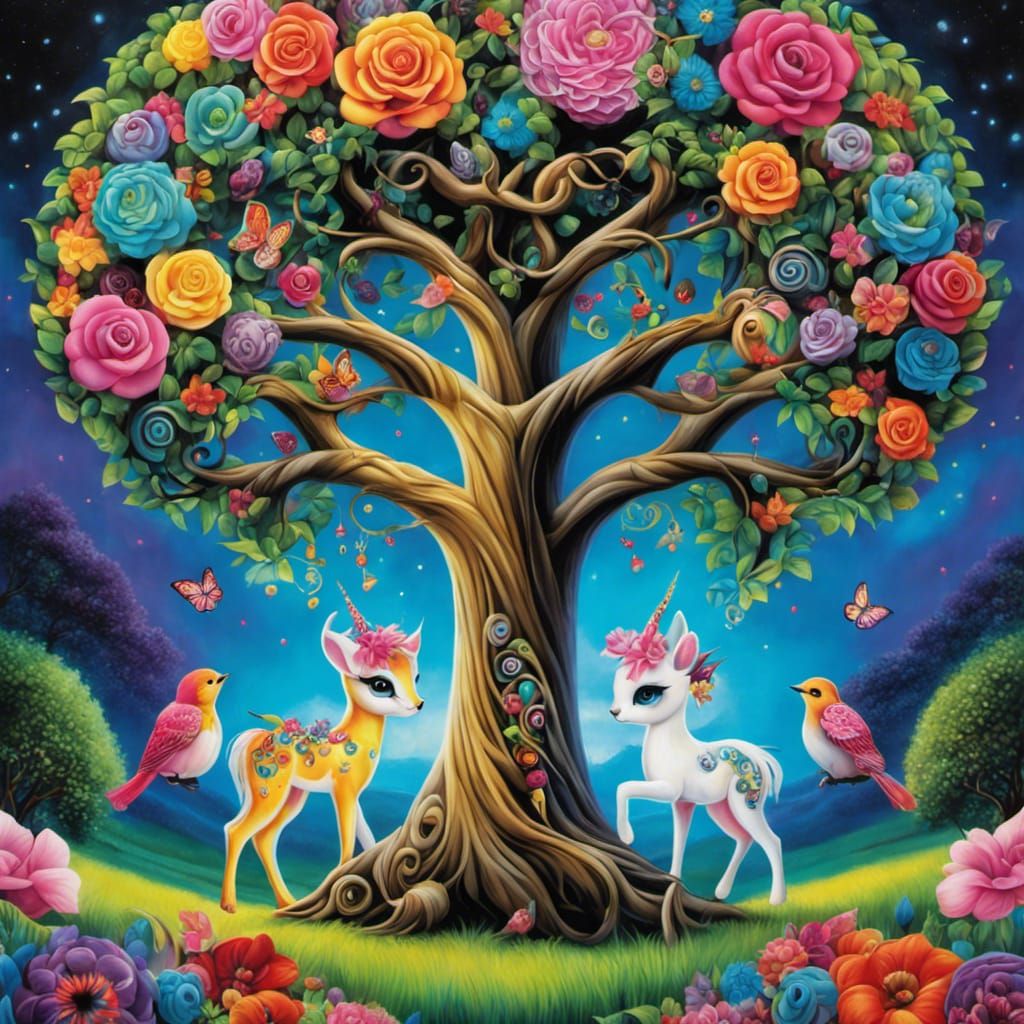 Neon Tree of Life in Pop Surrealist Style