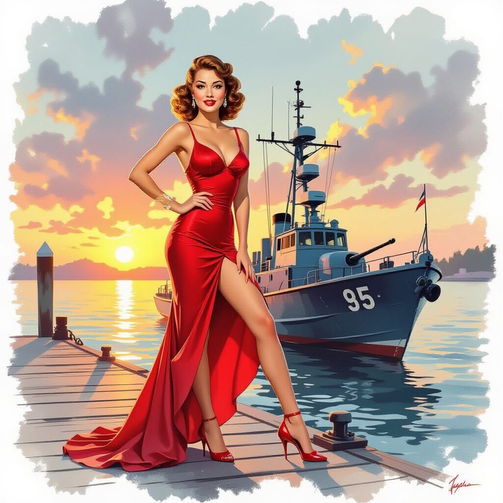 World war 2  US torpedo boat at Sunset Dock. fine-tuned styl...