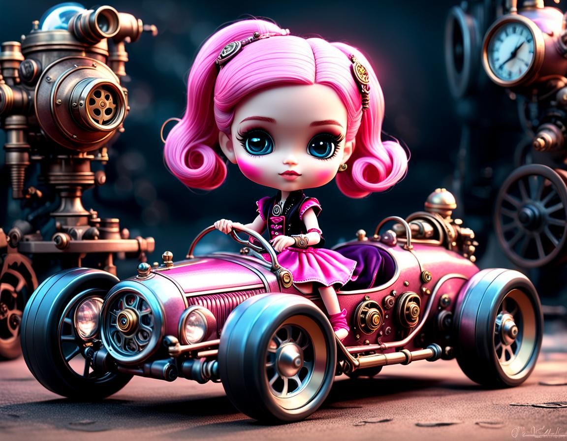 Chibi Barbie's Steampunk Ride: Digital Art