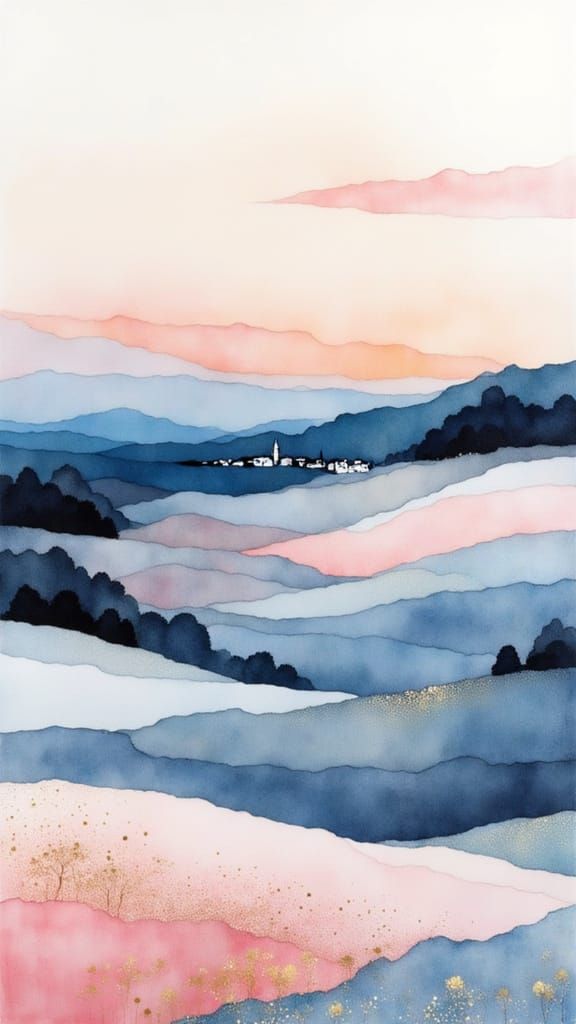 Minimalist Village Landscape in Soft Frost Style