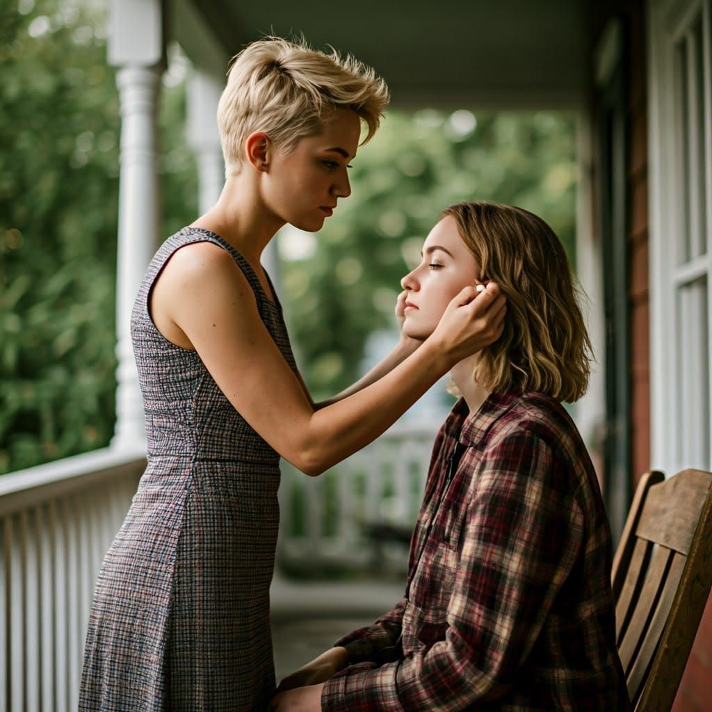 Tender Moment of Love and Beauty in a Cozy Outdoor Setting