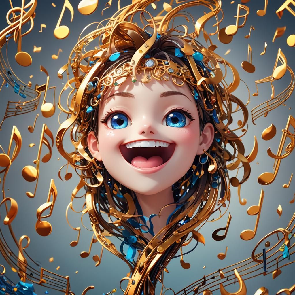 Cheerful Musical Note Sings: Anime Concept Art