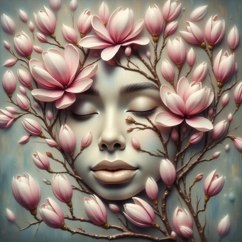 Surrealist Floral Portrait in Pastel Hues