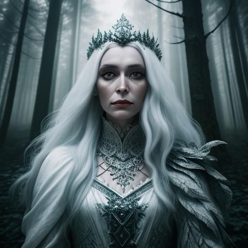 White Witch in Autumn Forest: Hyperrealistic 64MP Image