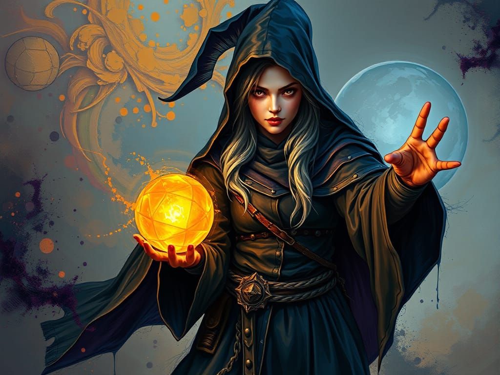 Enchantress in Midnight Robes Casts Celestial Magic