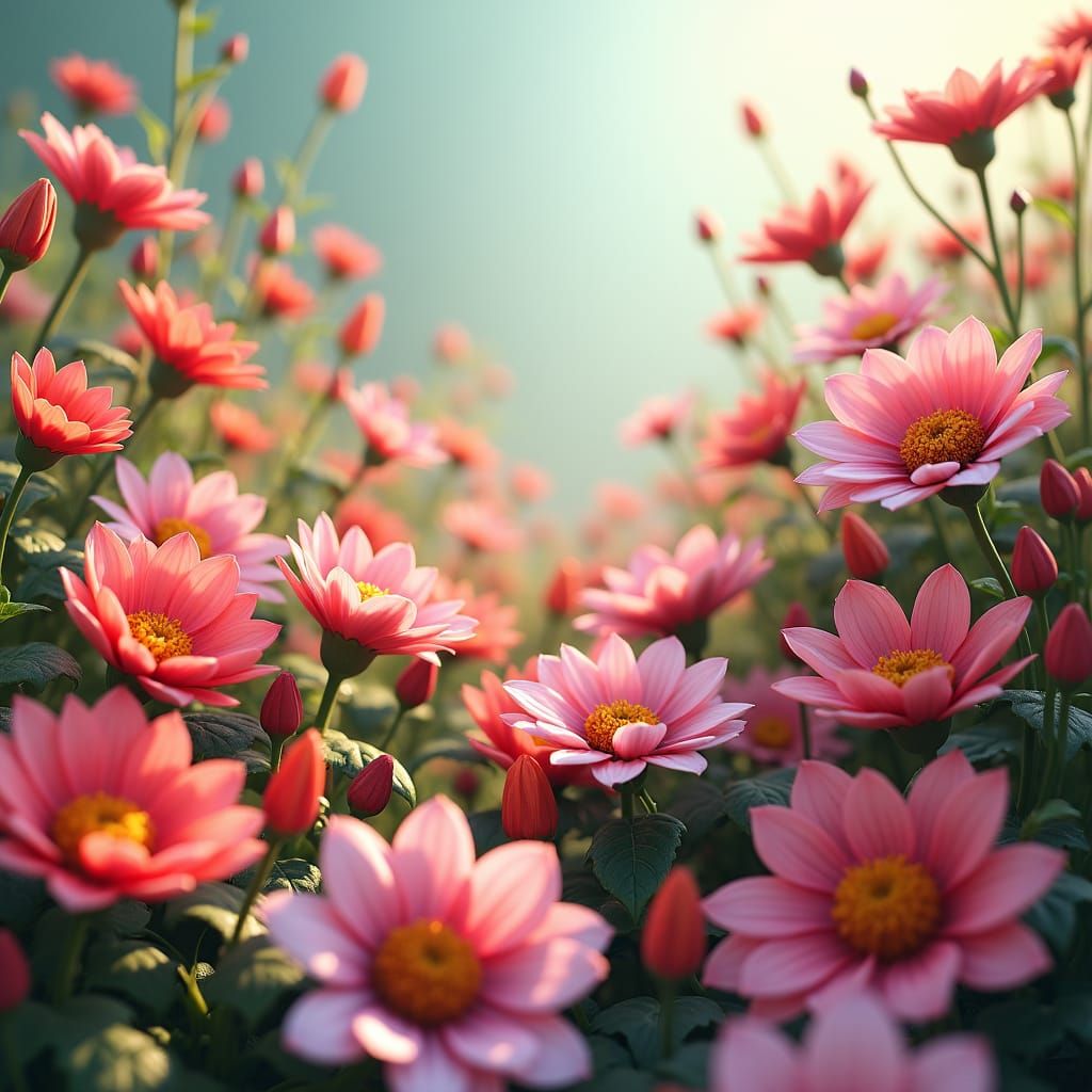 Vibrant Floral Scene in Detailed Matte Painting Style