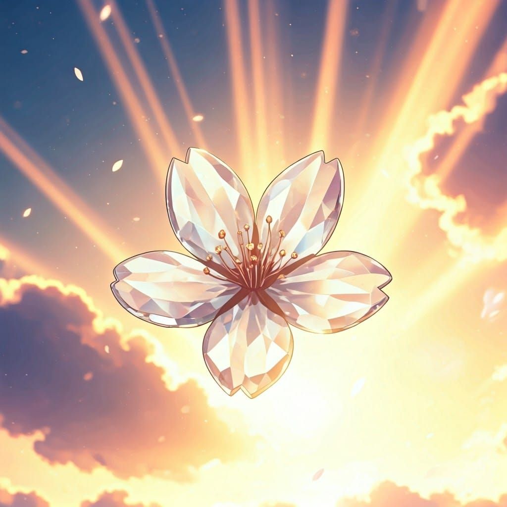 Ethereal Crystal Cherry Blossom in Pastel Watercolor Style