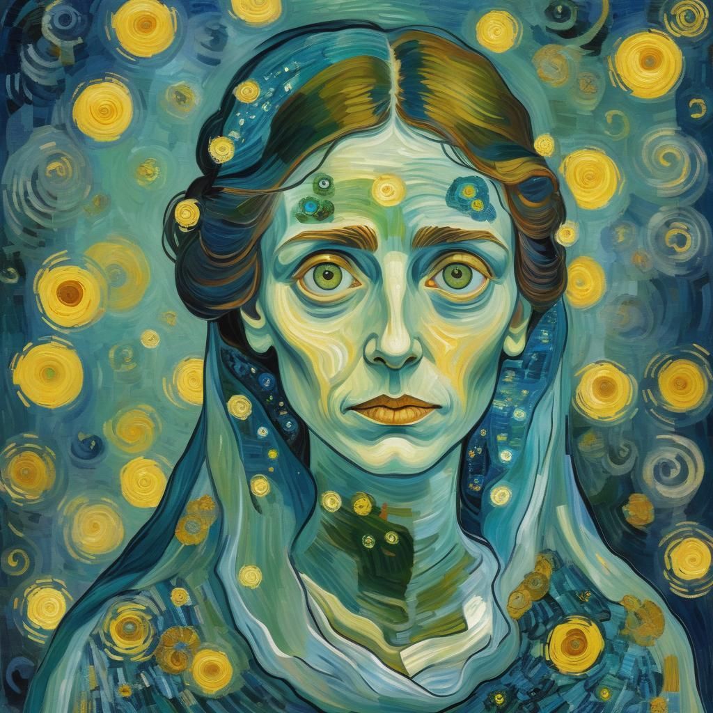 Ethereal Portrait in Van Gogh and Klimt Style