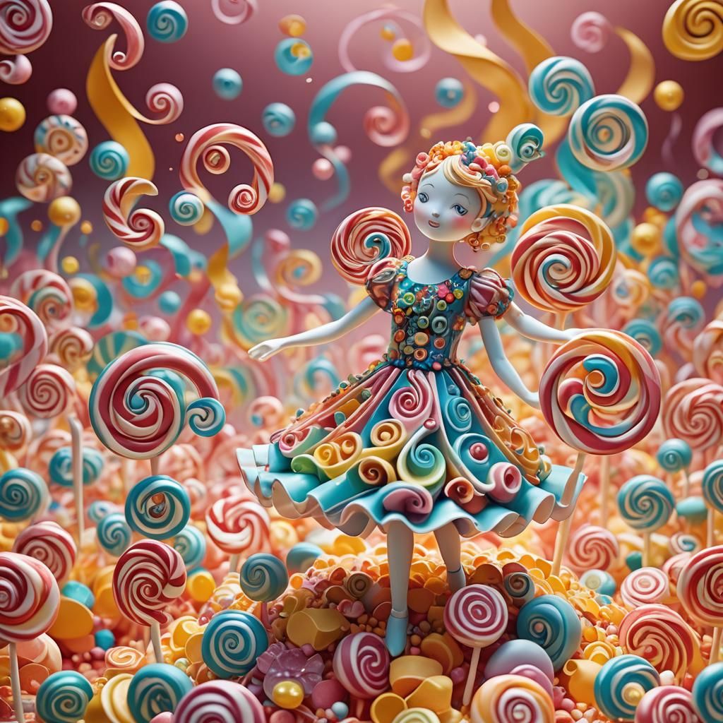 Colorful Paper Figurine in Candy Wonderland: Digital Art
