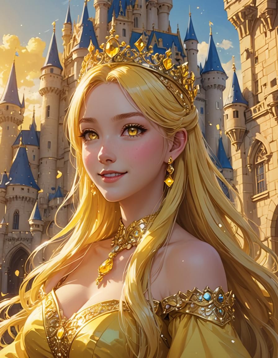 Anime Princess in Yellow Castle, WLOP Style