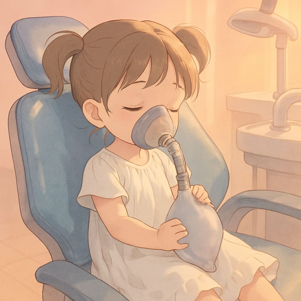 Baby Girl in Modern Dentist Chair Anime Illustration