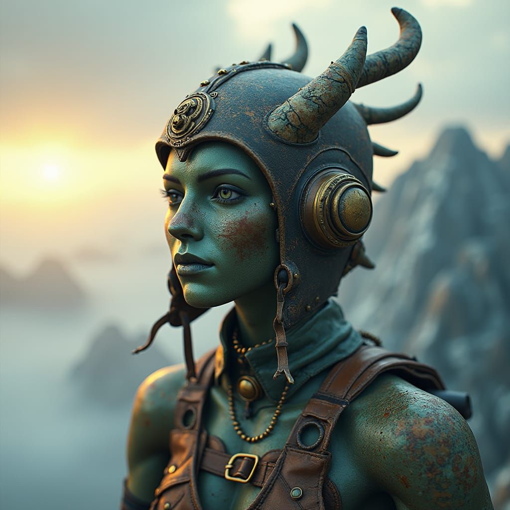 Tiamat in WW1 Flight Helmet, Stalenhag-Rutkowski Style