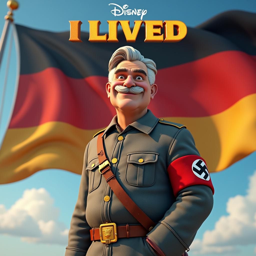 Grinning Old Man with Flag in Pixar Style 3D Art