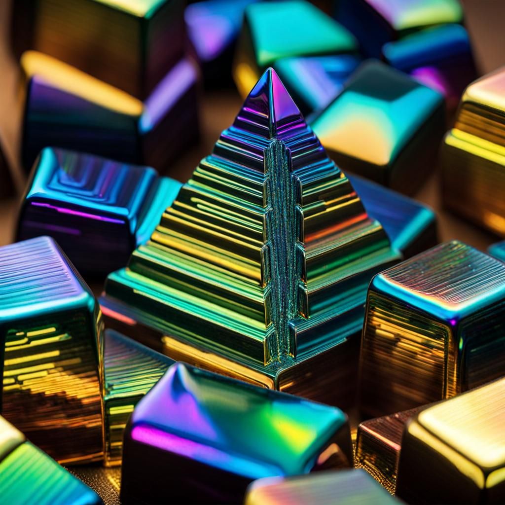 Iridescent Rainbow Bismuth Crystal Pyramid