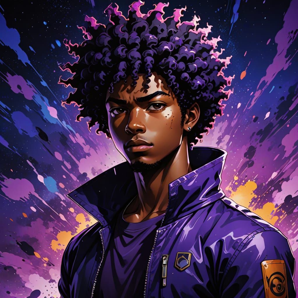 African American College Boy in Dynamic Anime Style