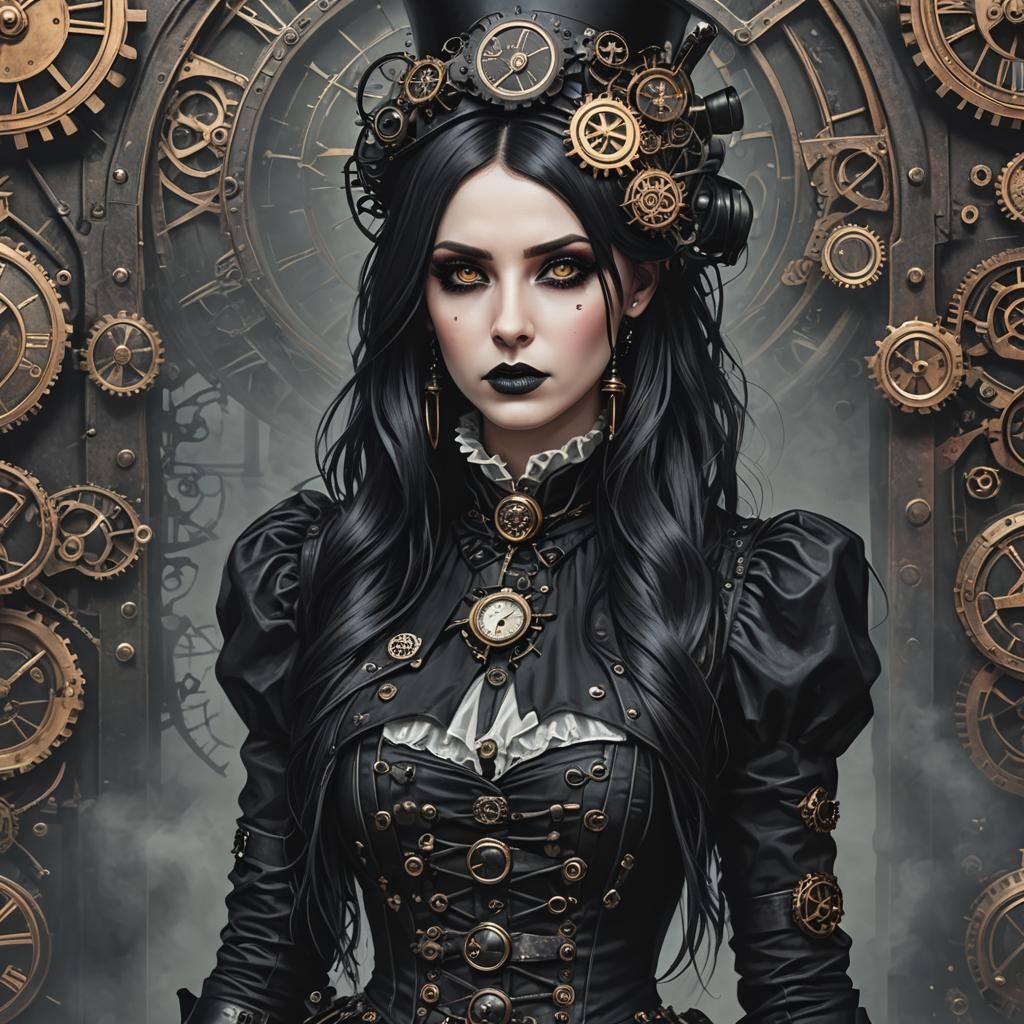 beautiful goth woman, steampunk