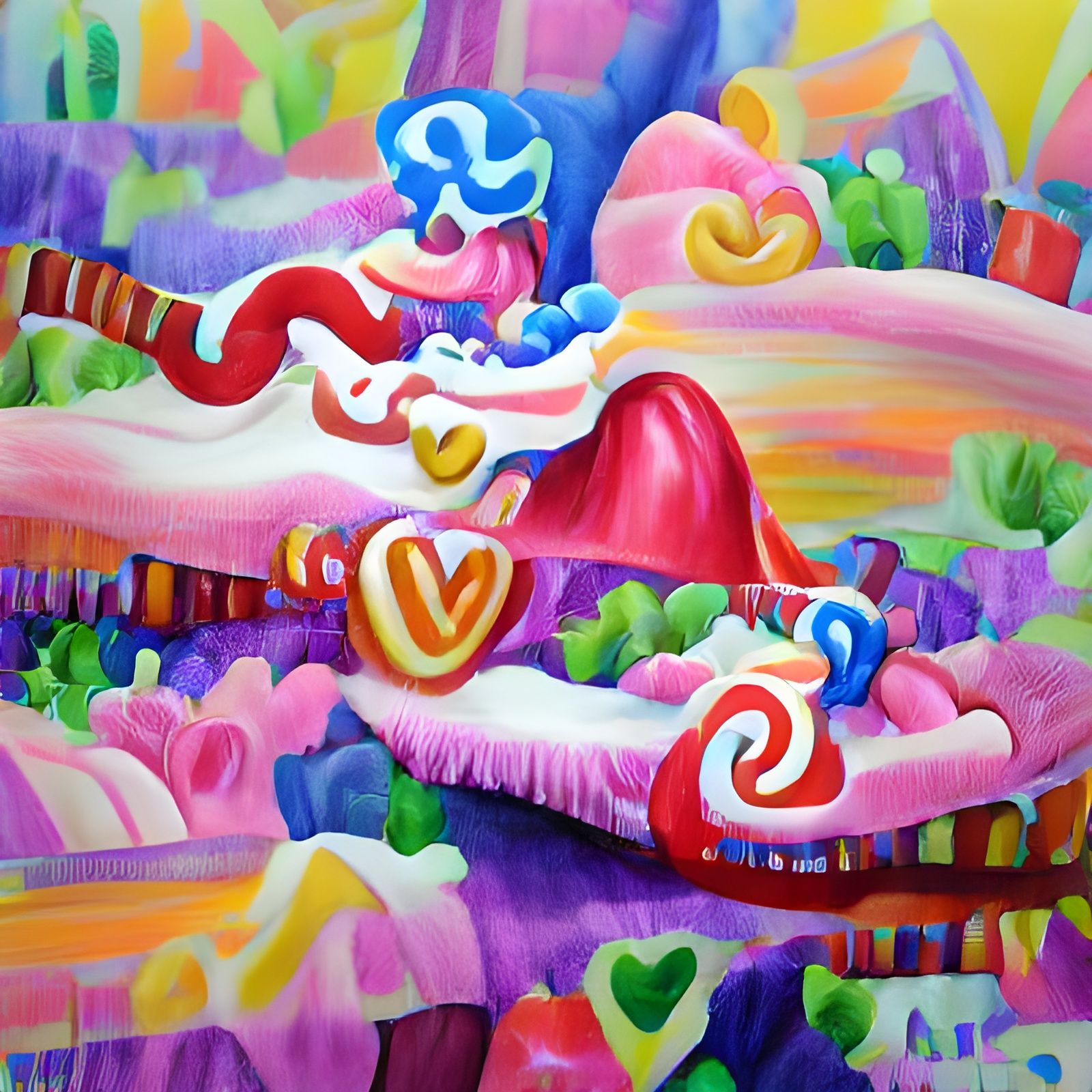 Vibrant Candyland Wonderland with Gouache Swirls