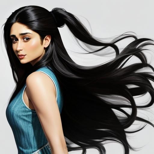 Kareena Kapoor with Long, Keratin-Smooth Black Hair