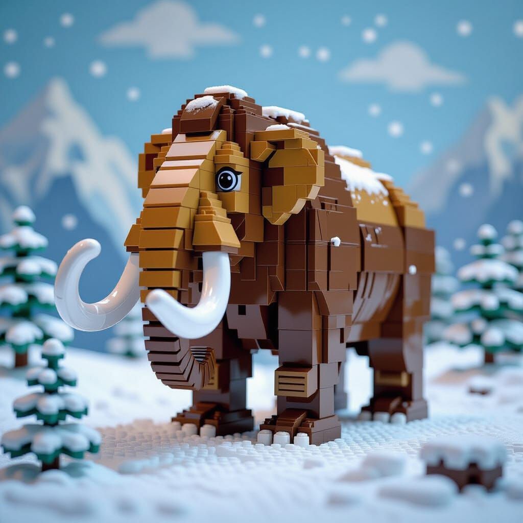LEGO Woolly Mammoth in Snowy Landscape