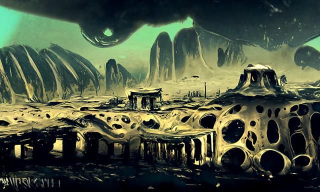 Ancient Alien Ruins on Venus in Film Noir Style