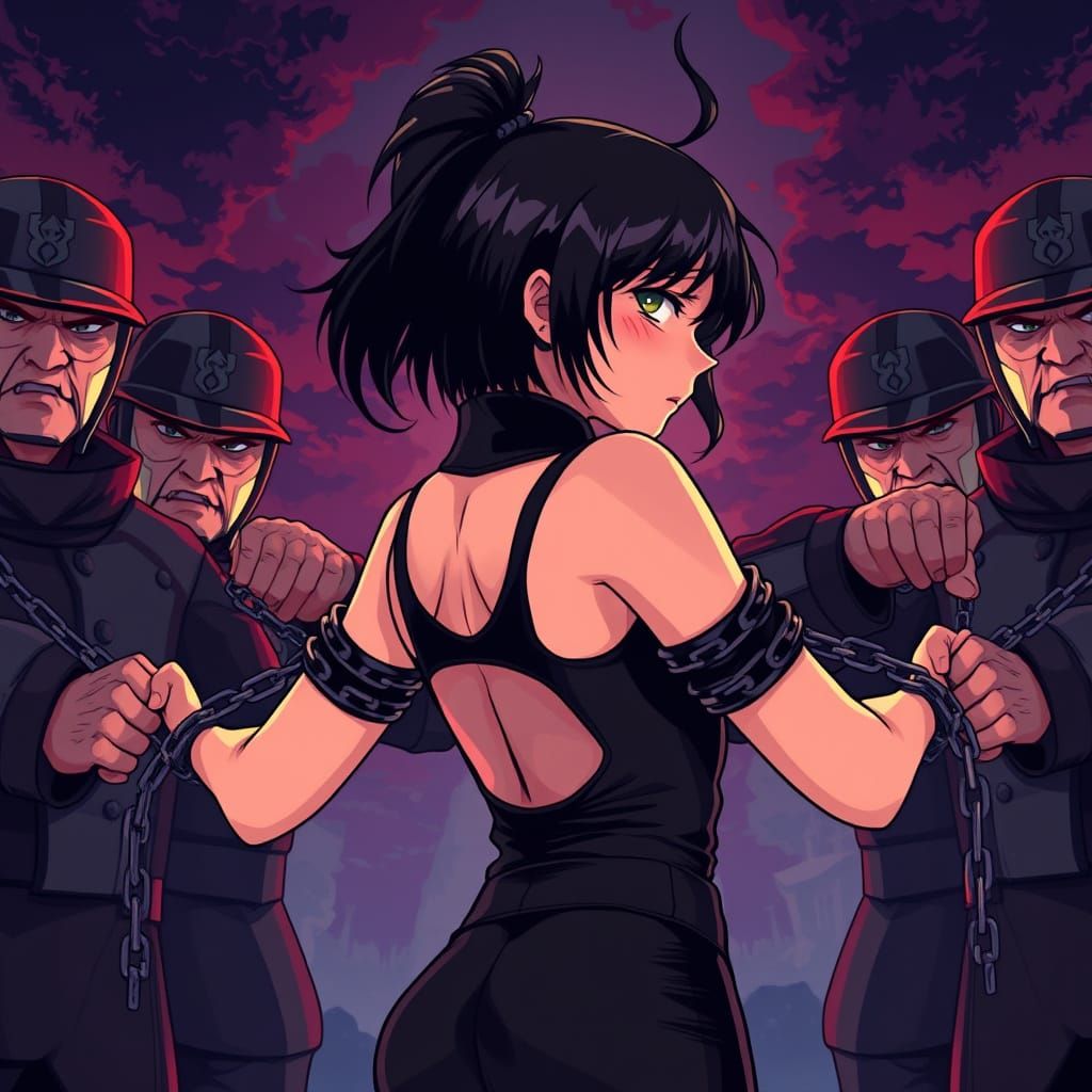 Young Woman Resists Capture in a Vibrant, Cel-Shaded Scene