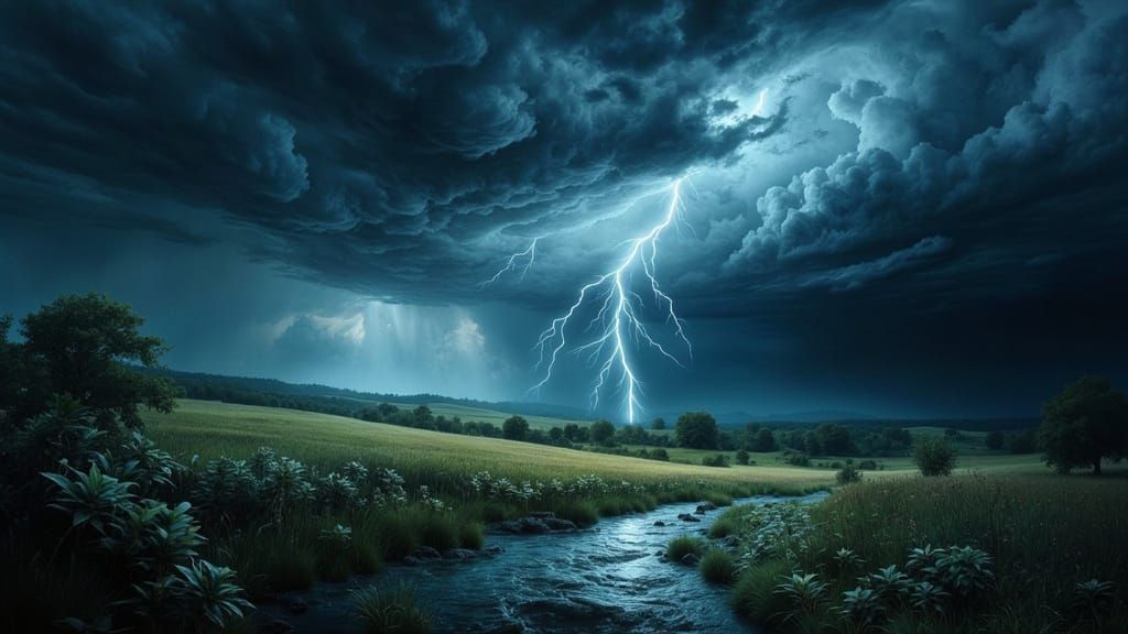Stormy Night Landscape in Atmospheric Style