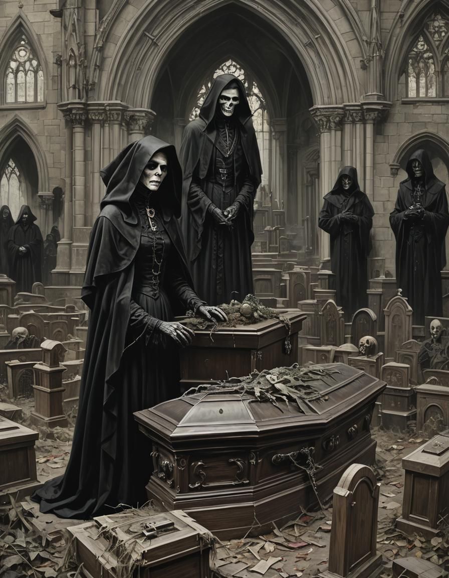 Sinister Victorian Vampire Funeral in Gothic Church