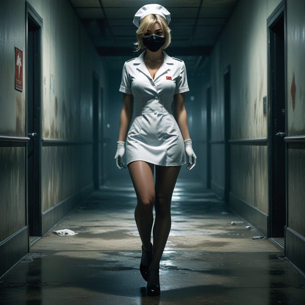 Silent Hill Nurse in Shadowy Hospital Corridor