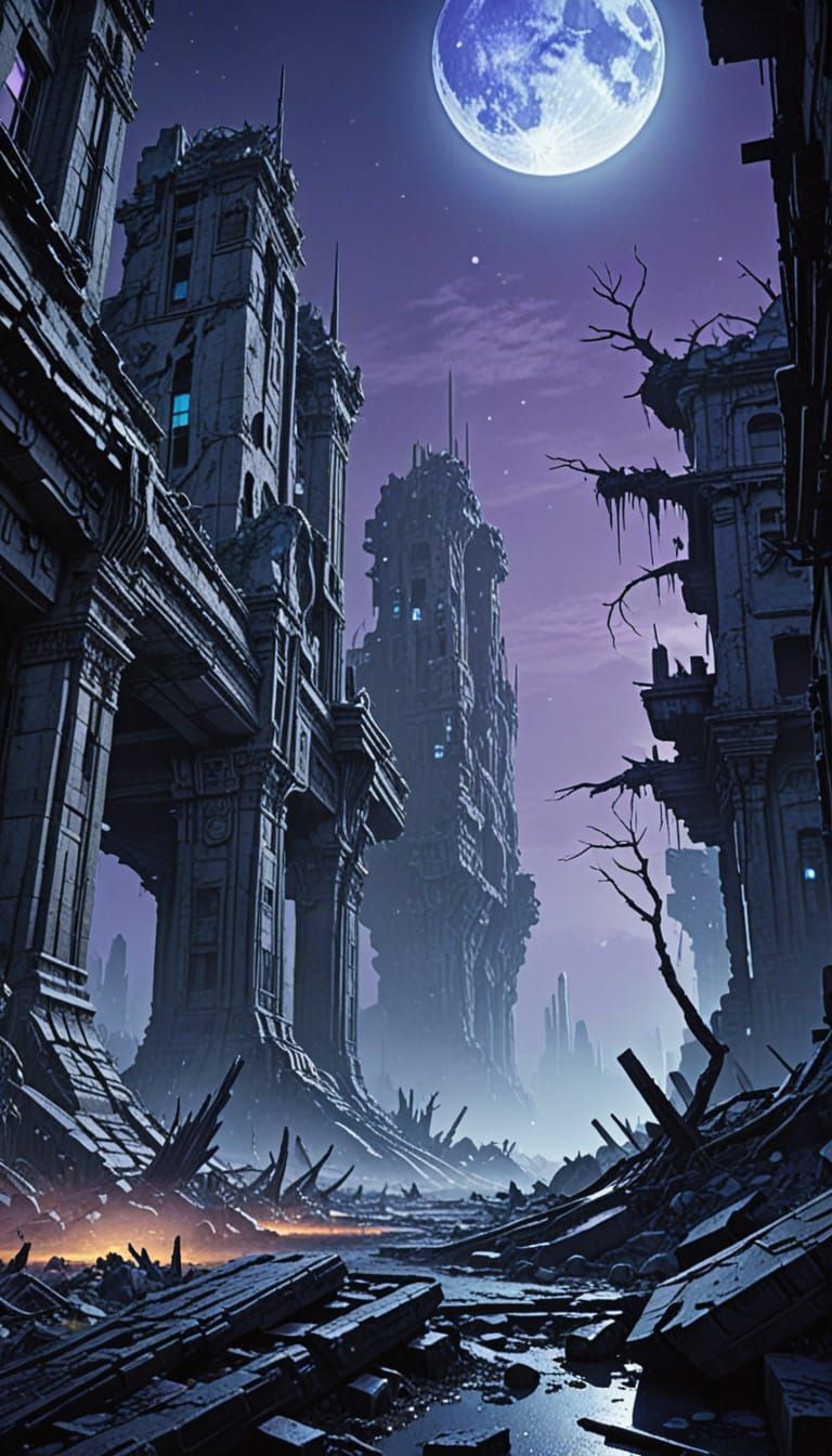Desolate Metropolis After Alien Invasion: Sci-Fi Art