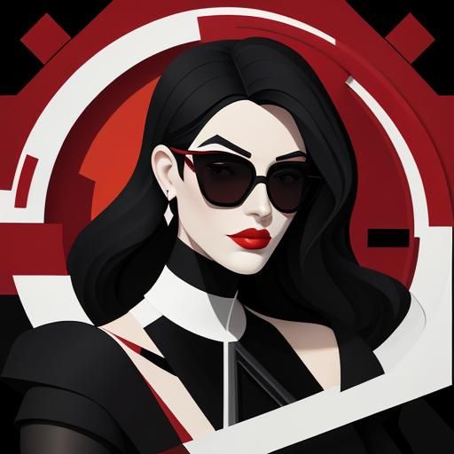 Cubist Face with Red Lips, Rose and Wine