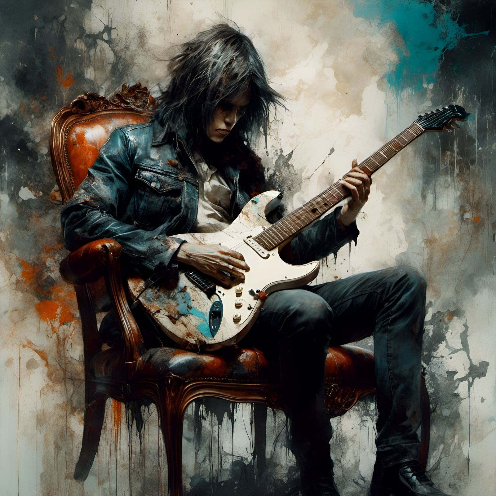 Electric Guitar Portrait in Macabre Style