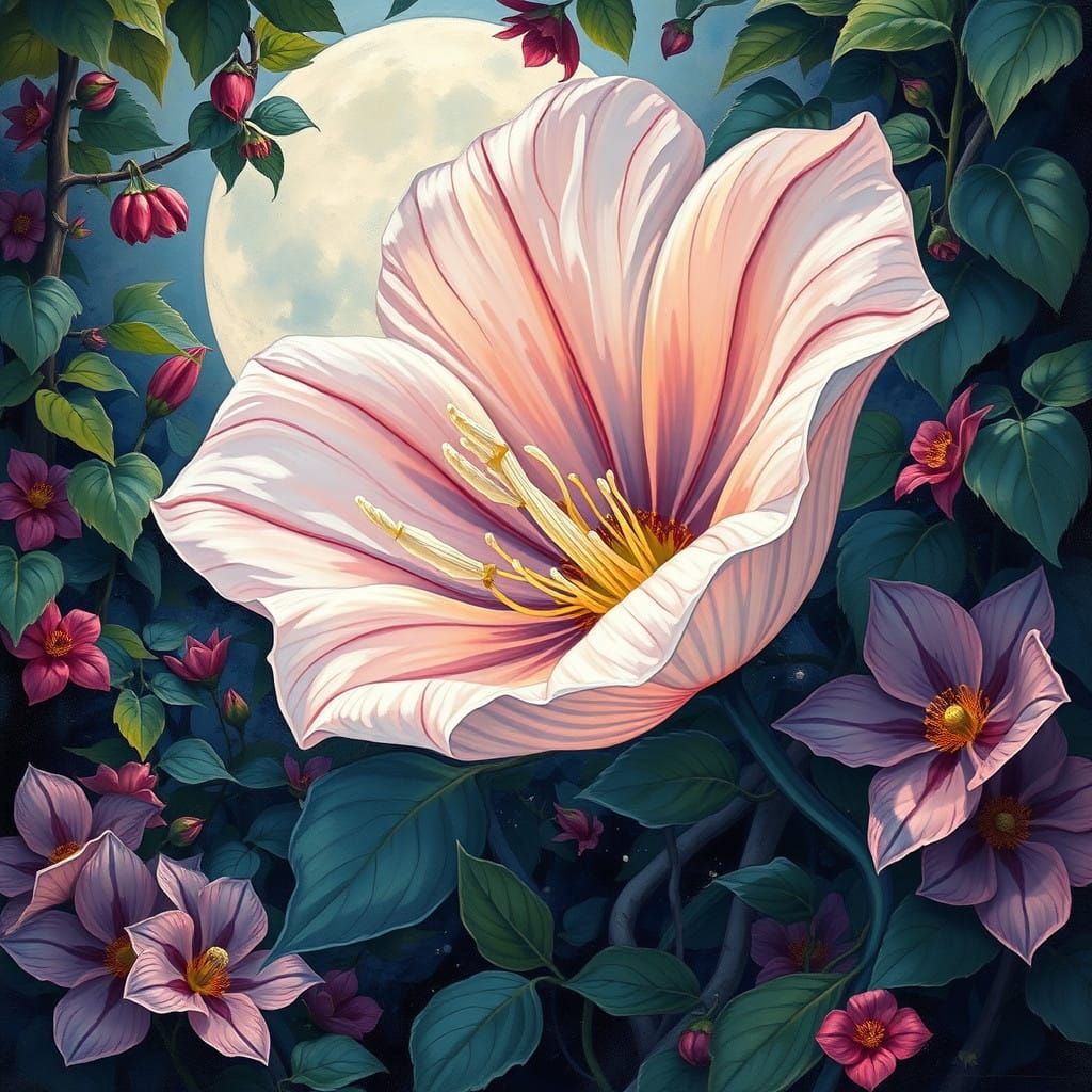 Lush Moonflower in Vibrant Impasto Style