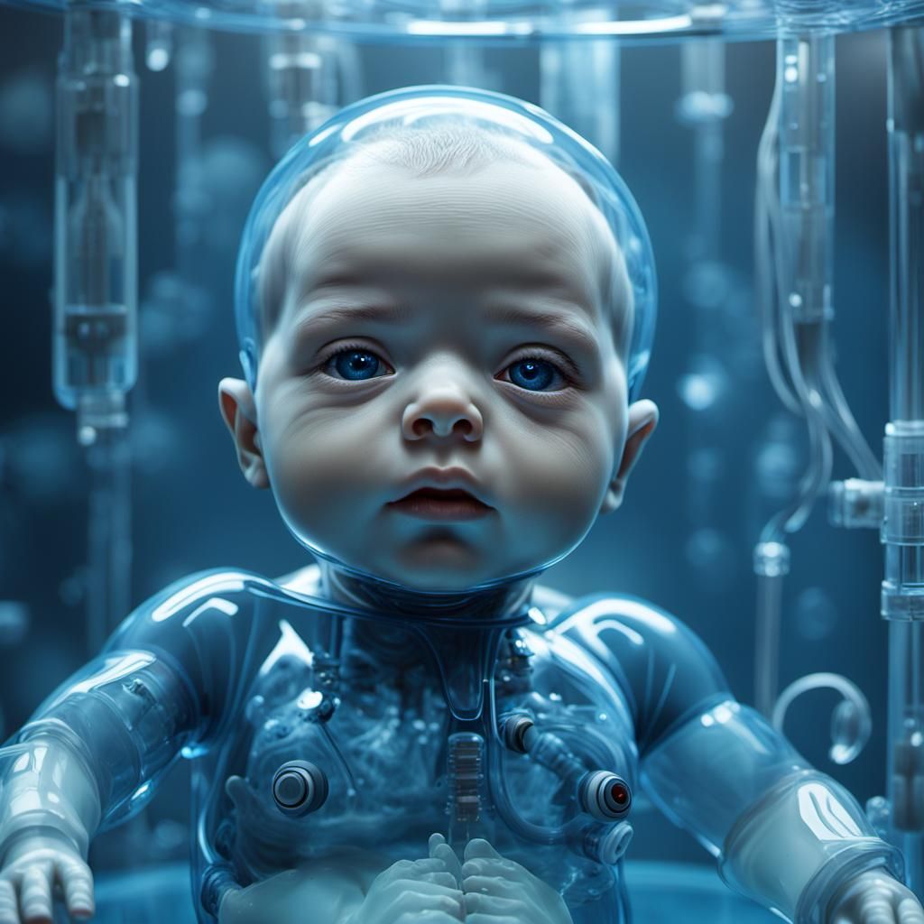 Newborn Hybrid in Artificial Womb: Sci-Fi Cinematic Image