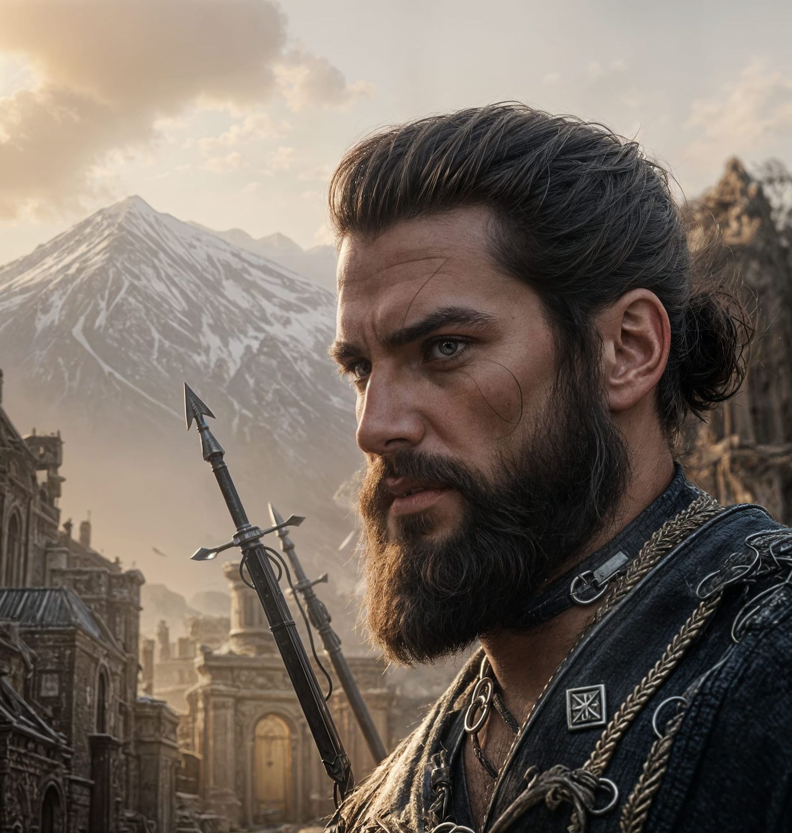 Viking Mercenary in Winter Ruins: Cinematic Film Still