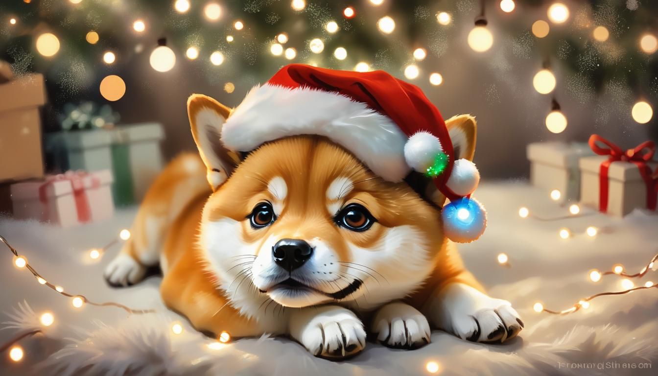 Whimsical Shiba Inu Puppy in Santa Hat