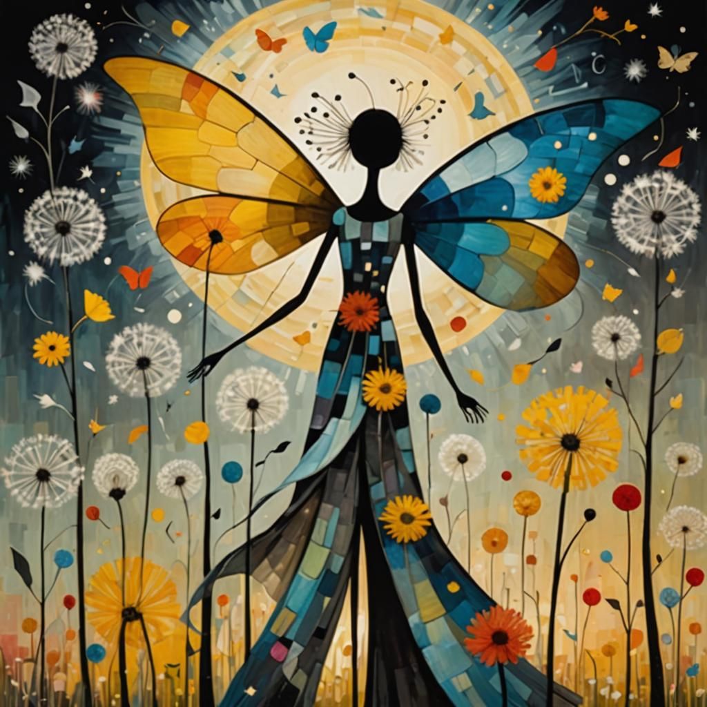 Fairies Making Wishes in Surreal Dandelion Dreamscape