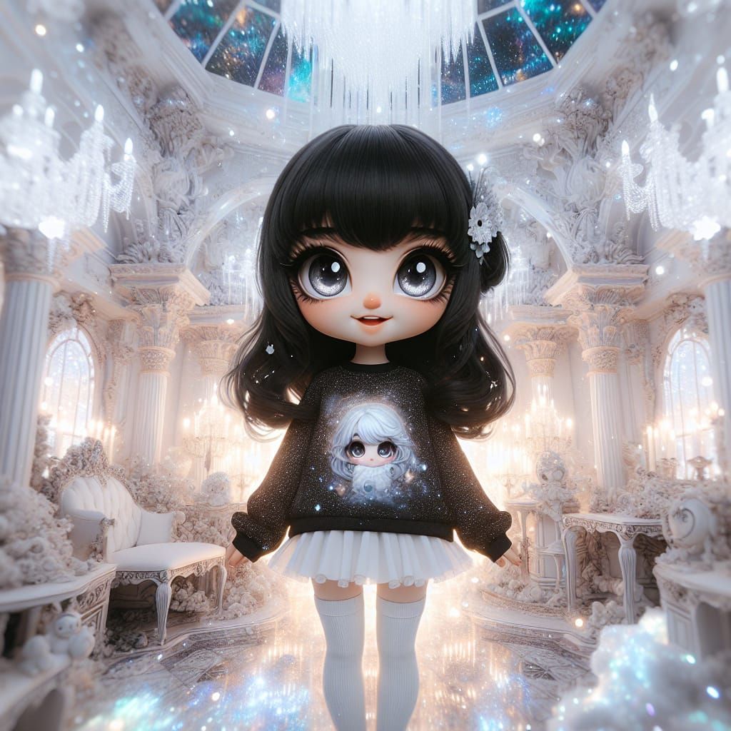 Animated Woman in White Holographic Room