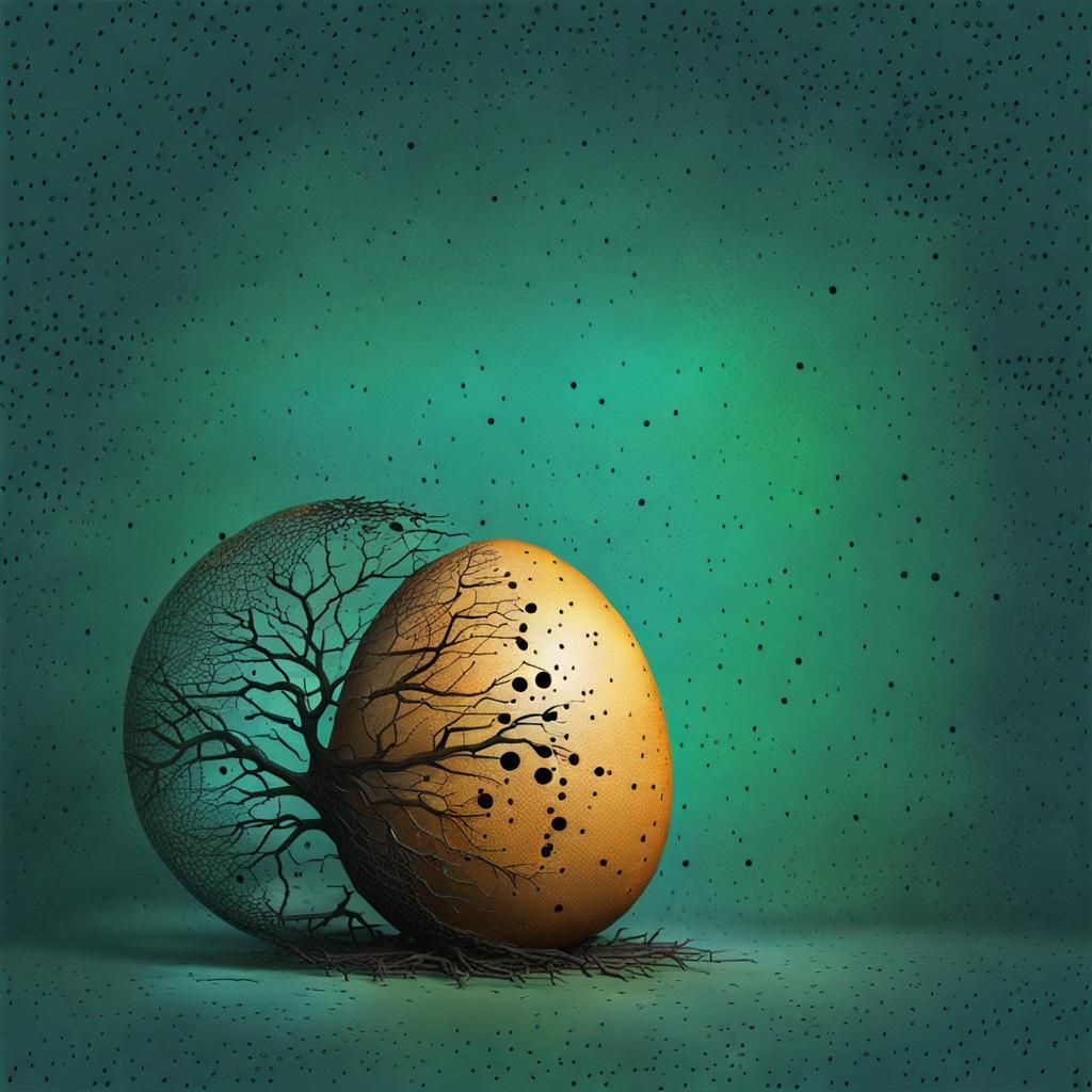 World Tree Emerges from Egg in Digital Punk Style