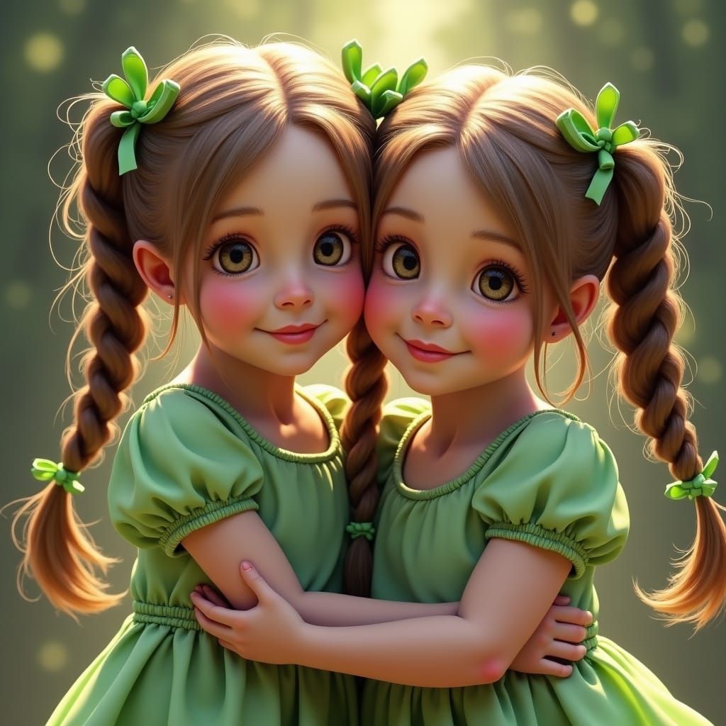 Twin Girls Embrace, Fantasy Concept Art
