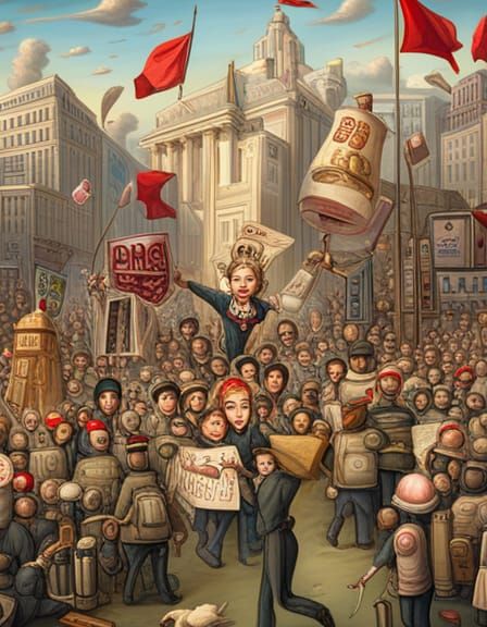 Political Demonstration in Mark Ryden Style