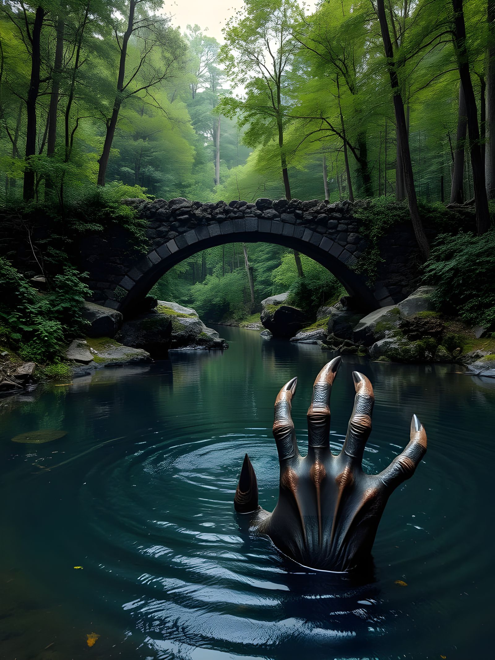 Emerging Demon in Tranquil Forest Setting