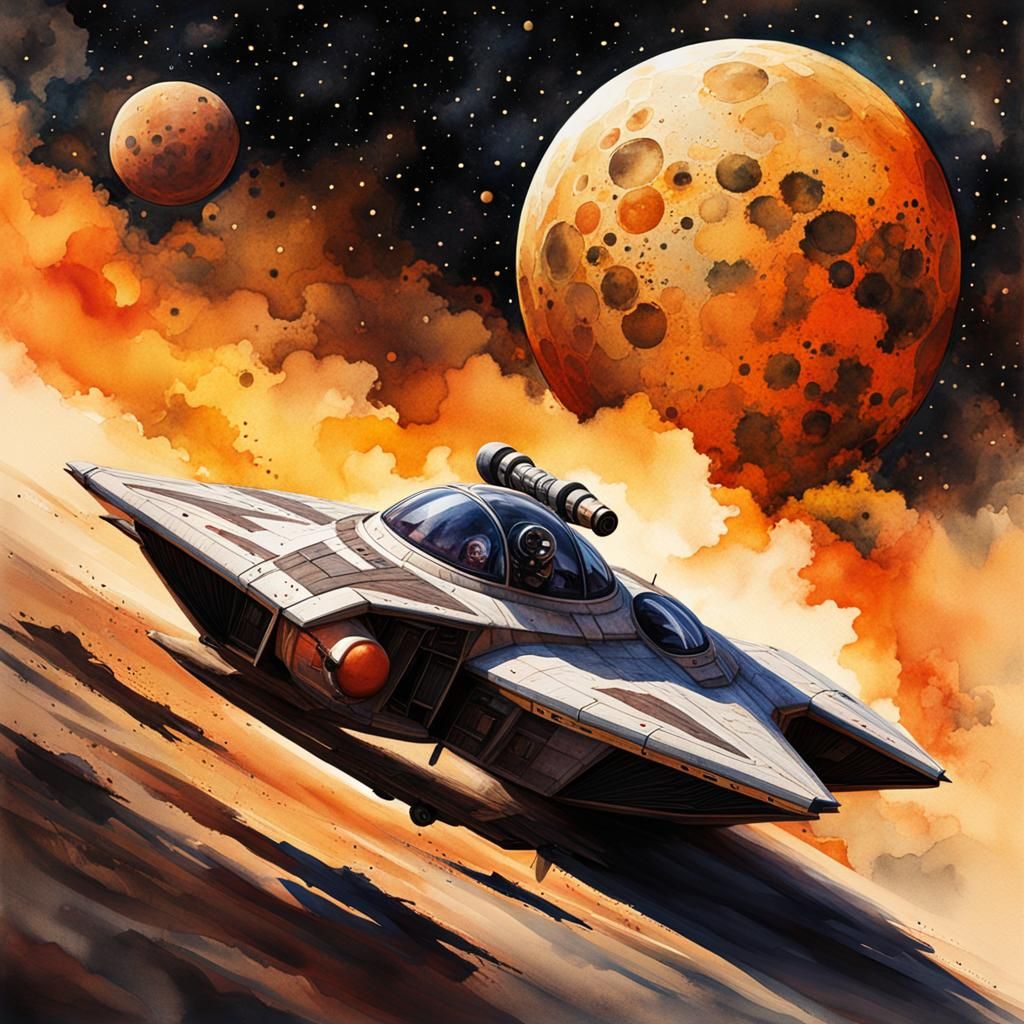 Sci-Fi Pod Racer in Watercolor Style