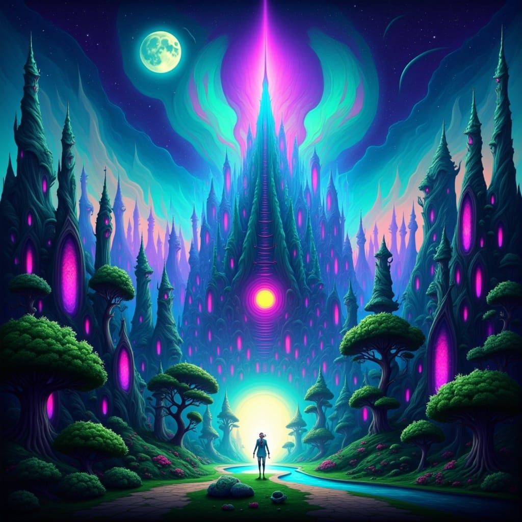 Surreal Dreamscape in Cyberpunk Style with Futuristic Citysc...