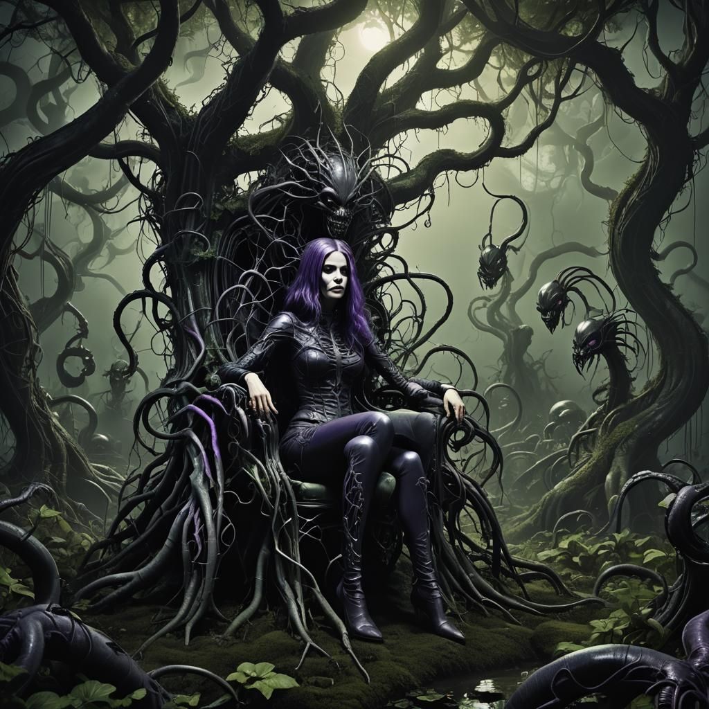 Dark Surrealism: Girl in Demonic Garden